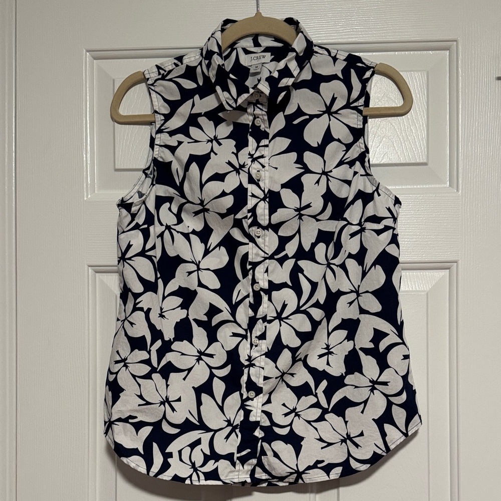 J. Crew Navy and White Floral Button Down Shirt